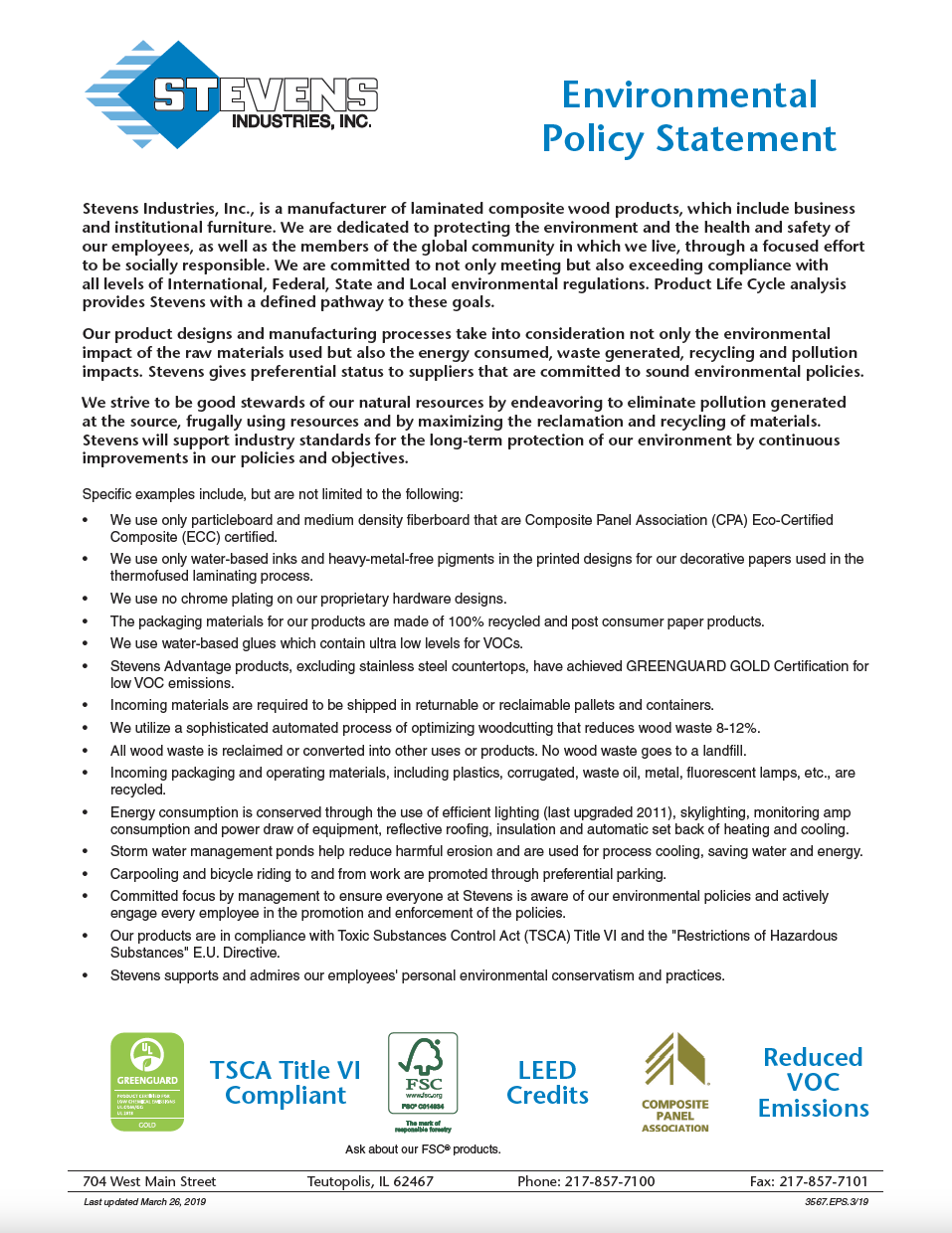 STEVENSWOOD® Environmental Policy Statement