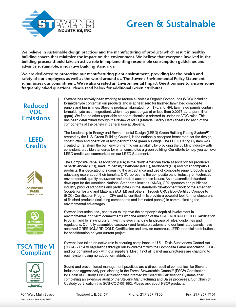 STEVENSWOOD® Green Compliances