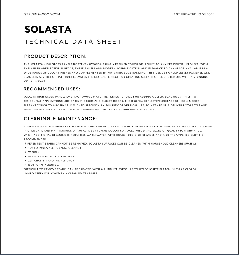 STEVENSWOOD® Solasta Technical Data Sheet